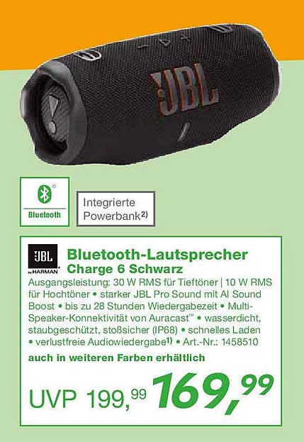 Bluetooth-Lautsprecher Charge 6 Schwarz