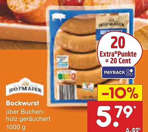 Bockwurst über Buchenholz geräuchert 1000 g