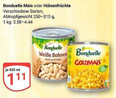 Bonduelle Mais oder Hülsenfrüchte