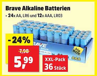 Brave Alkaline Batterien - 24x AA, LR6 und 12x AAA, LR03