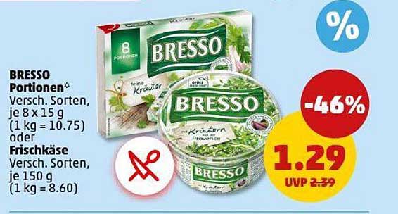 BRESSO Portionen verschiedene Sorten, je 8 x 15 g