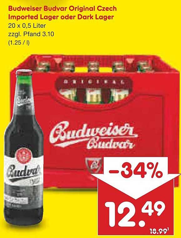 Budweiser Budvar Original Czech Lager oder Dark Lager - 20 x 0,5 Liter