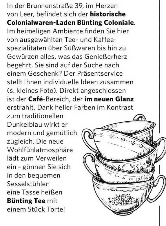 Bünting Tee mit einem Stück Torte
