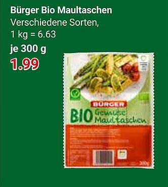 Bürger Bio Maultaschen – Verschiedene Sorten, 300 g für 1,99 €