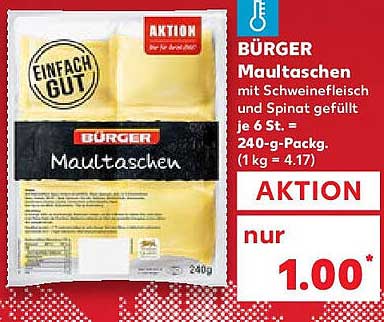 BÜRGER Maultaschen mit Schweinefleisch und Spinat gefüllt, 240-g-Packung