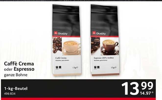 Caffè Crema oder Espresso ganze Bohne 1-kg-Beutel
