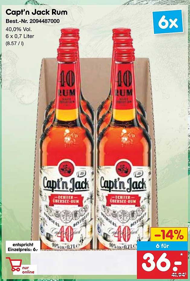 Capt'n Jack Rum 6 x 0,7 Liter