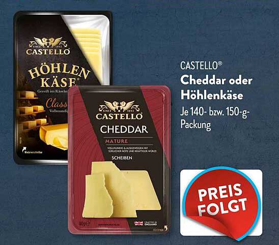 CASTELLO® Cheddar oder Höhlenkäse 140- bzw. 150-g-Packung