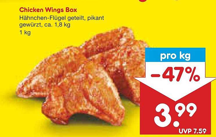 Chicken Wings Box - Hähnchen-Flügel geteilt, pikant gewürzt, ca. 1,8 kg