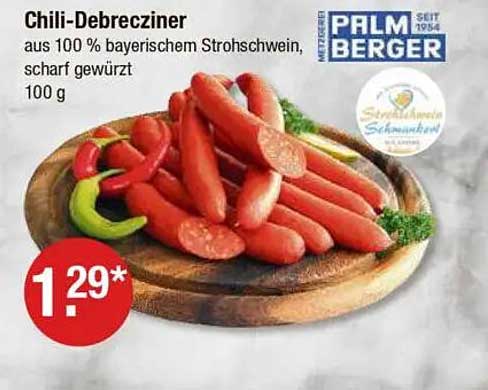 Chili-Debrecziner aus 100 % bayerischem Strohschwein, scharf gewürzt, 100 g
