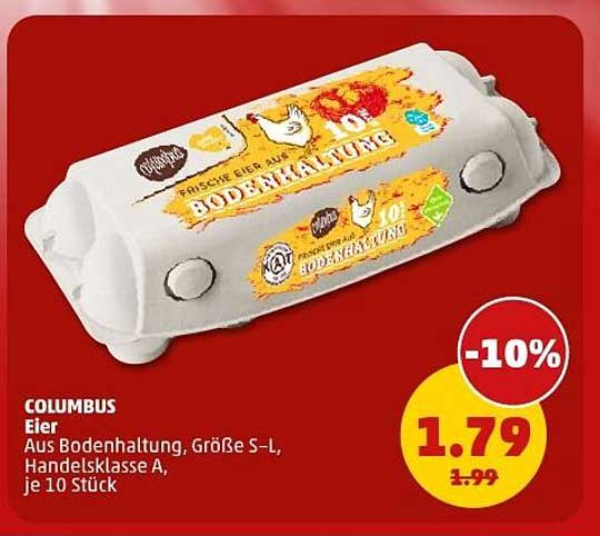Columbus Eier aus Bodenhaltung, Größe S-L, Handelsklasse A, je 10 Stück