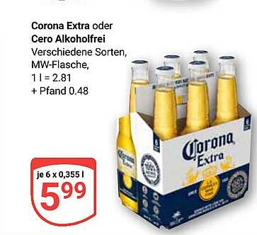 Corona Extra oder Cero Alkoholfrei - 6 x 0,355 l