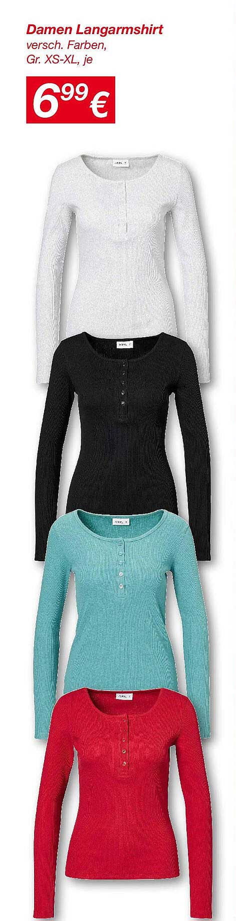 Damen Langarmshirt in verschiedenen Farben und Größen XS-XL
