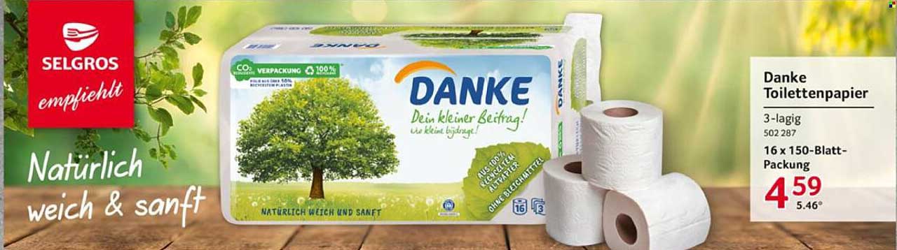 Danke Toilettenpapier 3-lagig 16 x 150-Blatt-Packung