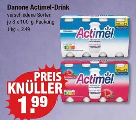 Danone Actimel-Drink verschiedene Sorten je 8 x 100-g-Packung