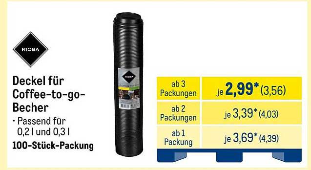 Deckel für Coffee-to-go-Becher - 100-Stück-Packung