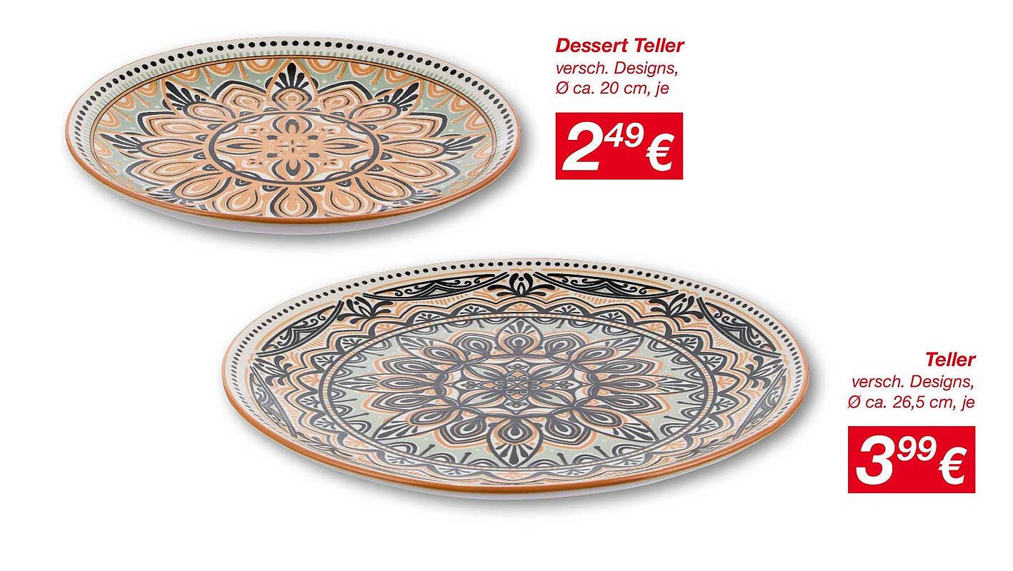 Dessert Teller und Teller in verschiedenen Designs