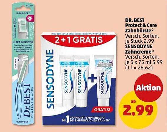 DR. BEST Protect & Care Zahnbürste und SENSODYNE Zahnpasta 2+1 GRATIS