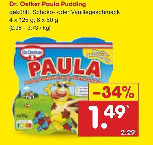 Dr. Oetker Paula Pudding, gekühlt, Schoko- oder Vanillegeschmack