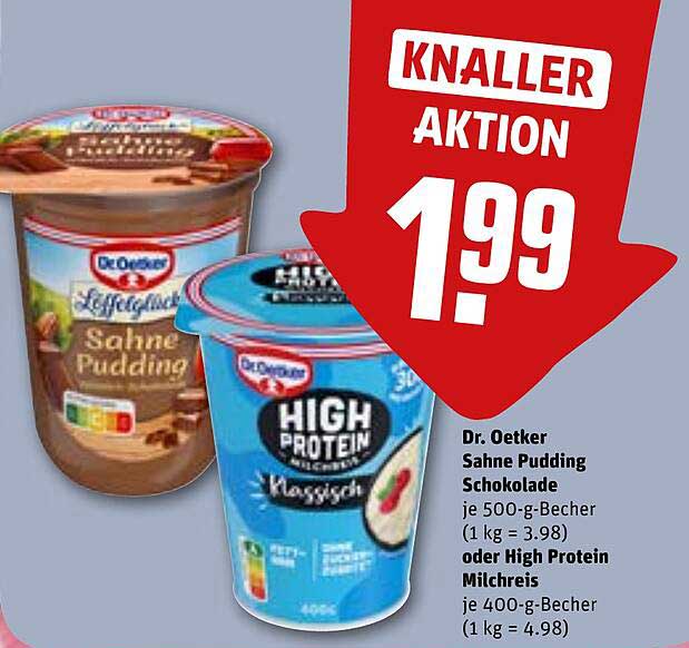 Dr. Oetker Sahne Pudding Schokolade je 500-g-Becher oder High Protein Milchreis je 400-g-Becher