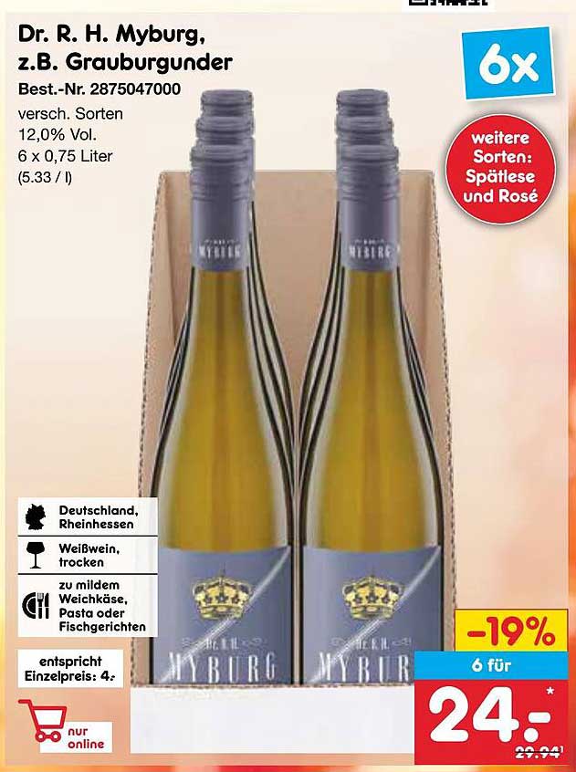Dr. R. H. Myburg, z.B. Grauburgunder 6 x 0,75 Liter