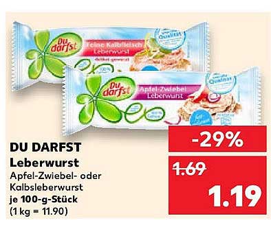 DU DARFST Leberwurst Apfel-Zwiebel- oder Kalbsleberwurst je 100-g-Stück
