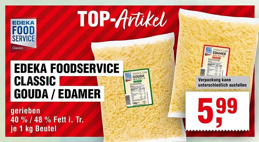 EDEKA FOODSERVICE CLASSIC GOUDA / EDAMER gerieben (1 kg Beutel)