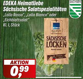 EDEKA Heimatliebe Sächsische Salatspezialitäten „Lollo Rosso“, „Lollo Bianco“ oder „Eichblattsalat“ Kl. I, Stück
