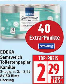 EDEKA Samtweich Toilettenpapier Kamille 8x150 Blatt