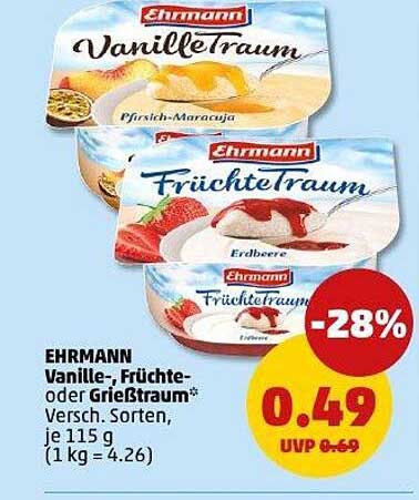 EHRMANN Vanille-, Früchte- oder GrießTraum - Verschiedene Sorten, 115 g