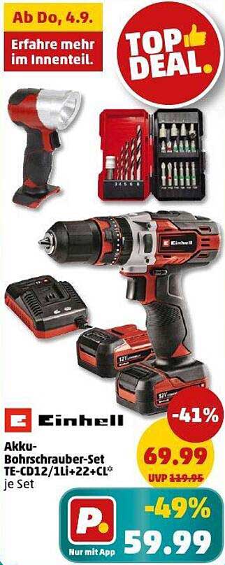 Einhell Akku-Bohrschrauber-Set TE-CD12/1Li+22+CL