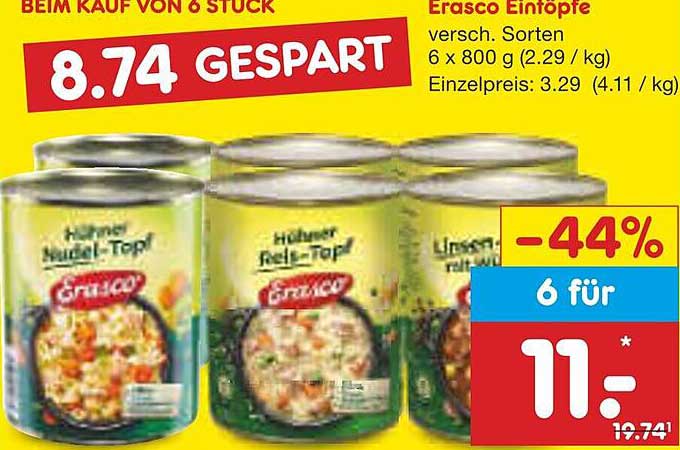 Erasco Eintriebe Genuss - 6 x 800 g für nur 11,- Euro