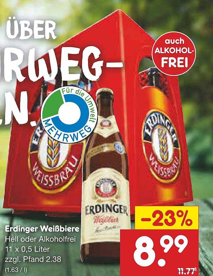 Erdinger Weißbiere Hell oder Alkoholfrei, 11 x 0,5 Liter