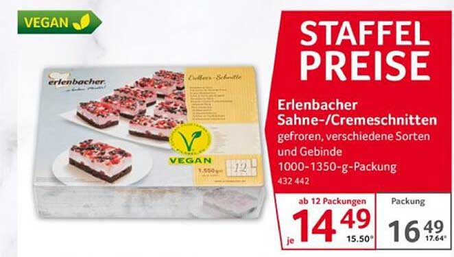 Erlenbacher Sahne-/Creme-Schnitten gefroren, verschiedene Sorten