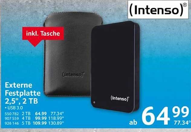 Externe Festplatte 2,5", 2 TB (Intenso) inkl. Tasche