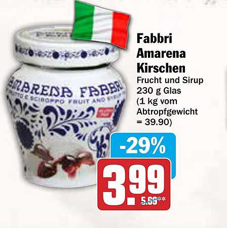 Fabbri Amarena Kirschen Frucht und Sirup 230 g Glas