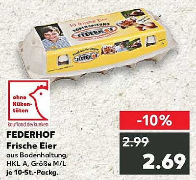 FEDERHOF Frische Eier aus Bodenhaltung, HKL A, Größe M/L je 10-St.-Pack.