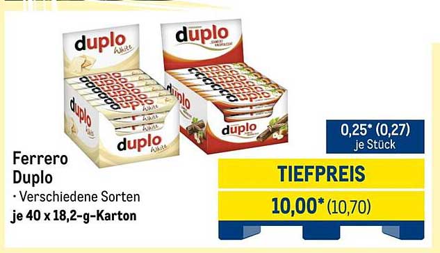 Ferrero Duplo – Verschiedene Sorten im 40 x 18,2-g-Karton