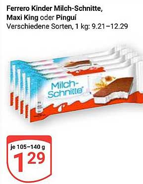 Ferrero Kinder Milch-Schnitte, Maxi King oder Pingüí - verschiedene Sorten