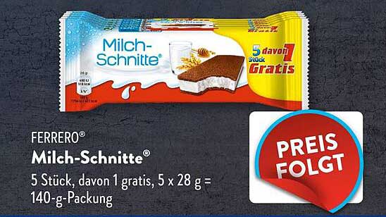 Ferrero® Milch-Schnitte® - 5 Stück, davon 1 gratis, 5 x 28 g = 140-g-Packung