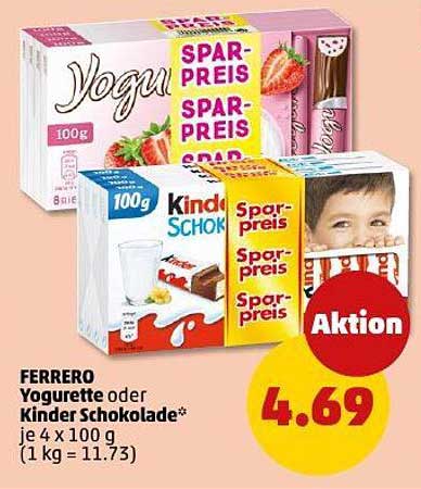 FERRERO Yogurette oder Kinder Schokolade je 4 x 100 g