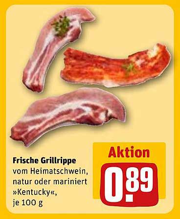 Frische Grillrippe vom Heimatschwein, natur oder mariniert 'Kentucky', je 100 g