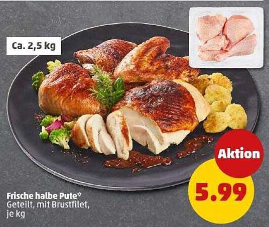 Frische halbe Pute* – Geteilt, mit Brustfilet, je kg