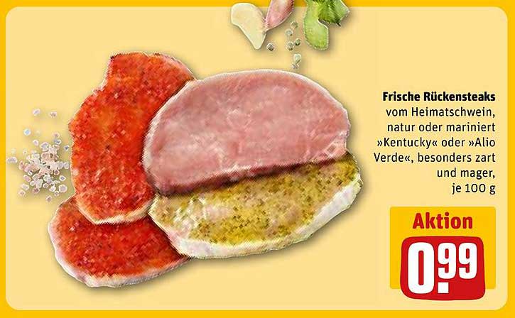 Frische Rückensteaks vom Heimatschwein, natur oder mariniert «Kentucky» oder «Alio Verde», je 100 g