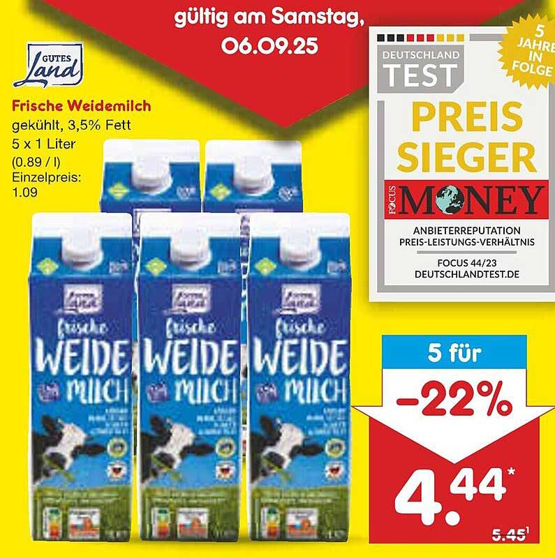 Frische Weidemilch 3,5% Fett – GUTES LAND