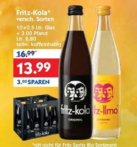 Fritz-Kola* verschiedene Sorten 10 x 0,5 Ltr. Glas