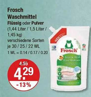 Frosch Waschmittel Flüssig oder Pulver (1,44 Liter / 1,5 Liter / 1,45 kg) verschiedene Sorten