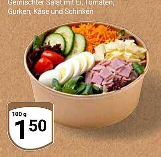 Gemischter Salat mit Ei, Tomaten, Gurken, Käse und Schinken
