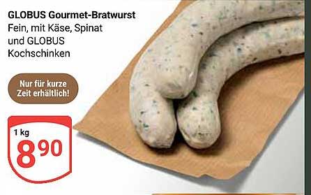 GLOBUS Gourmet-Bratwurst - Fein, mit Käse, Spinat und GLOBUS Kochschinken
