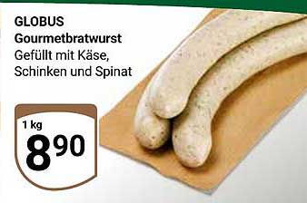 GLOBUS Gourmetbratwurst gefüllt mit Käse, Schinken und Spinat